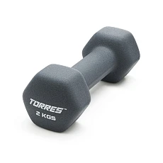 Гантель TORRES 2 кг, PL522502, металл в неопреновой оболочке, форма шестигранник, серый