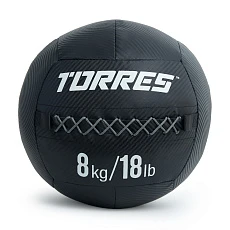 Медбол TORRES 8 кг, AL31258, ПВХ/ПУ, диаметр 35 см, черный