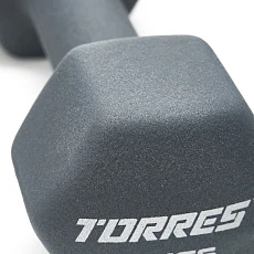 Гантель TORRES 5 кг, PL522505, металл в неопреновой оболочке, форма шестигранник,  серый