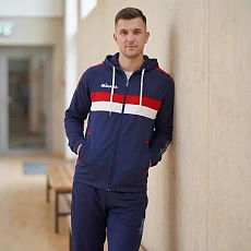 Костюм спорт. муж. с капюш. MIKASA MT550/701-083-M, р. M, 100% полиэстер, темносине-белый