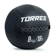 Медбол TORRES 8 кг, AL31258, ПВХ/ПУ, диаметр 35 см, черный