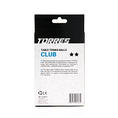 Мяч для наст. тенниса TORRES Club 2*, TT23014, диам. 40+мм, упак. 6 шт, белый
