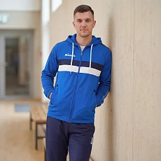 Костюм спорт. муж. с капюш. MIKASA MT550/151-0100-S, р. S, 100% полиэстер, сине-белый