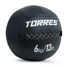 Медбол TORRES 6 кг, AL31256, ПВХ/ПУ, диаметр 35 см, черный