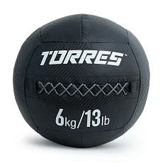 Медбол TORRES 6 кг, AL31256, ПВХ/ПУ, диаметр 35 см, черный
