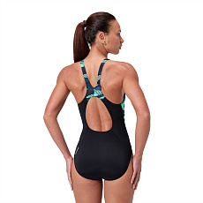 Купальник SPEEDO Hyperboom Splice Muscleback, 8-8-1347016009, размер 30, российский размер 42, полиэстер, ПБТ, черно-бирюзовый