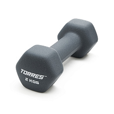 Гантель TORRES 2 кг, PL522502, металл в неопреновой оболочке, форма шестигранник, серый