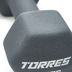 Гантель TORRES 5 кг, PL522505, металл в неопреновой оболочке, форма шестигранник,  серый