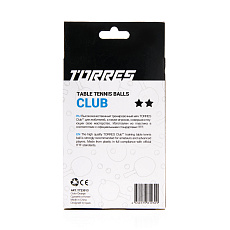 Мяч для наст. тенниса TORRES Club 2*, TT23013, диам. 40+ мм, упак. 6 шт, оранжевый