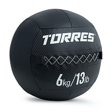 Медбол TORRES 6 кг, AL31256, ПВХ/ПУ, диаметр 35 см, черный