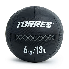 Медбол TORRES 6 кг, AL31256, ПВХ/ПУ, диаметр 35 см, черный